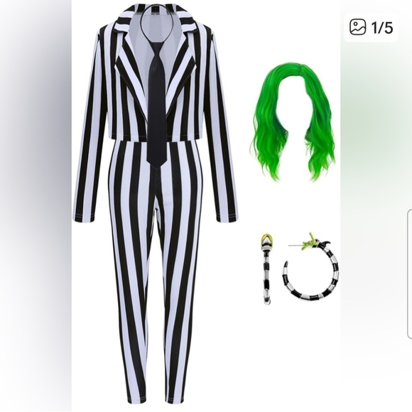 NEW Beetle Black and White Striped Costume Set SIZE L - Picture 2 of 2